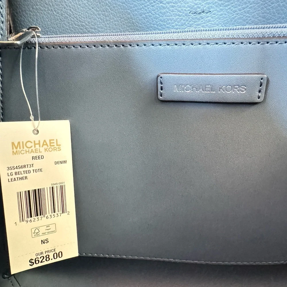 Michael Kors Blue Leather Tote with Snake-Print Accents - Picture 11 of 15